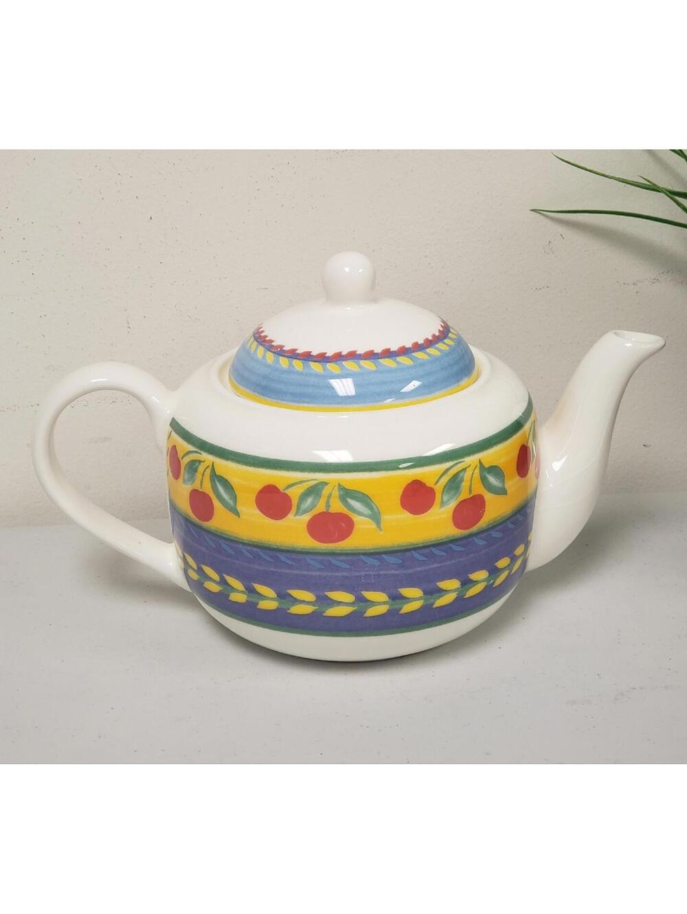 Vintage Vista Alegre Portugal Cherry Fruit Pattern Porcelain Teapot